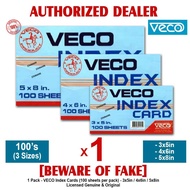VECO Index Card Cards 3x5in 4x6in 5x8in 100pcs per pack White Ruled Both Sides RCS - 1 Pack