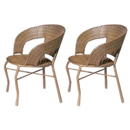 Tekkashop MXGT265BR Outdoor Garden Dining Chairs with Synthetic Plastic Rattan - Brown (Set of 2)