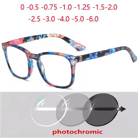 Folding Discoloration Nearsighted Eyeglasses Retro Photochromic Gray Square Prescription Spectacles 