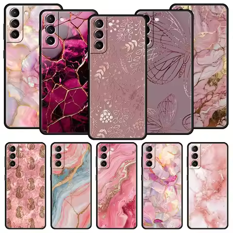 Fashion Gold Pink Marble Phone Case For Samsung Galaxy S25 Edge S24 S23 S22 S20 Ultra S21 FE 5G S10 
