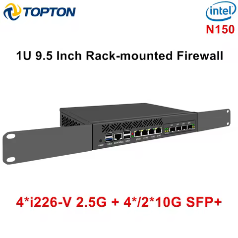 Topton 1U 9.5 Inch Rack mounted Firewall Mini PC Intel N150 Quad Core 4*/2*10G SFP 4*2.5G LAN i226-V