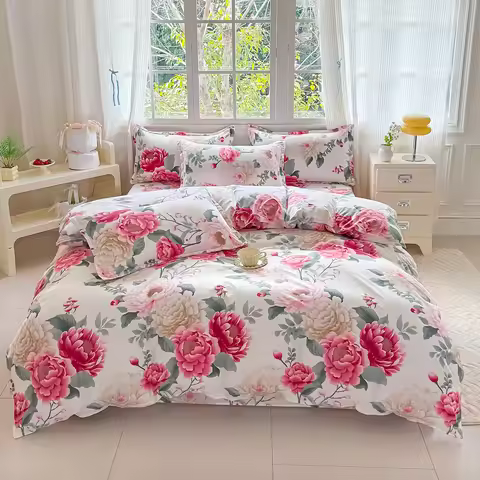 Floral Style Quilt Cover Set Comfortable Duvet Cover with Pillowcases Single/Queen/King Size Duvet C