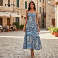 (trendy2)Lovito Boho Dress Lace Up Spring/summer Dress for Women L142ED610 Gaun Bohom Garters Kasual
