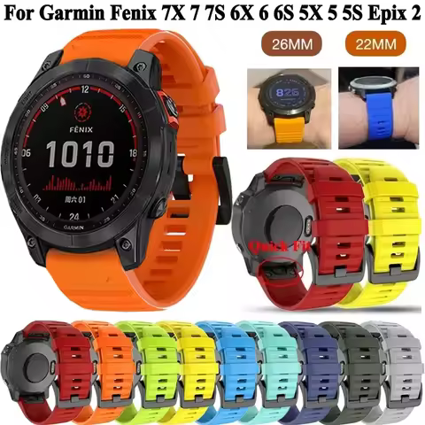 26 20 22MM Silicone QuickFit Watchband Straps For Garmin Fenix 7X 7 7S 6X 6 6S Pro 5 5X 5S Epix 2 Sm