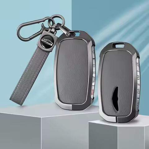 Metal Leather Car Key Case CoverFob For Genesis G80 2023 2024 2025 G70 G90 G90RS4 GV60 GV80 Proctect