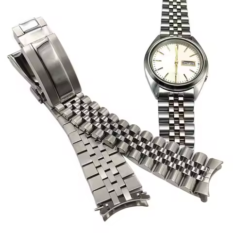 Watch Bands 316L Stainless Steel Silver Oyster Style Bracelet 19mm Strap For SEIKO 5(SNXS73 75 77 79