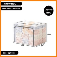 【K-Home】24/70/110L Clothes Storage Box Transparent Foldable Waterproof Clothes Wardrobe Organizer Wi
