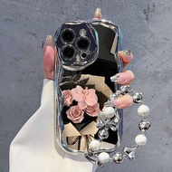 Pink Rose with Strap Case Xiaomi Redmi 14C 13C 9A Note 14 13 12 10 9s 9 Pro Plus Poco C75 F7 X7 X6 X