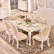 LP-6 WDH/YU🥤European Style Dining Table Solid Wood Eight-Immortal Table Marble Top Long Table Dining Table Combination D