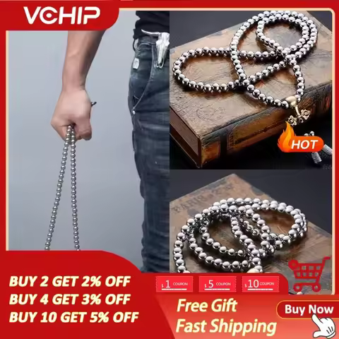 Tactical 8MM Steel Chain 118-128 Ps Buddha Beads Self Defense Hand Bracelet Necklace EDC Outdoor Too