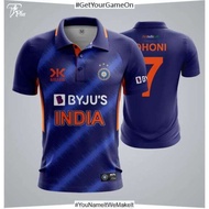 India Cricket Team Polo Shirt with Sublimation High-Quality Material, Featuring MS Dhoni Number 7 an