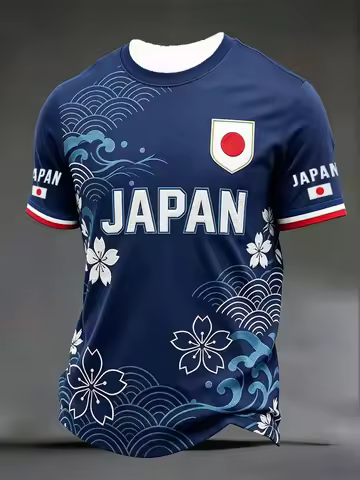 Japan Soccer Jersey Navy Wave Sakura Prints Japan Wordmark Shield Sleeve Labels Red Trim Cuffs 2026 