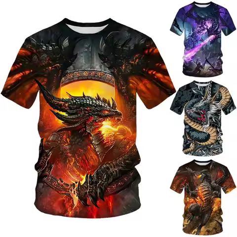 Summer New Cool 3D Dragon Printed Fashion Men's Round Neck Short Sleeve T Shirt Funny Kids T shirt S