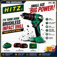 HITZ 21V 10mm Impact Drill Set 80Nm Max Torque 1460rpm / With 2 Battery 4.0ah / Fast Charge Charger 