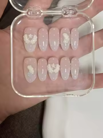 10 Pieces of Handmade Oval Almond-Shaped Nail Tips, Medium Length, Nude Pink Gradient, Y2K Pure Girl