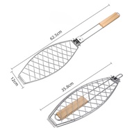 Stainless Steel Barbecue Net with Wooden Handle Detachable BBQ Grilled Fish Corn Seafood Household A