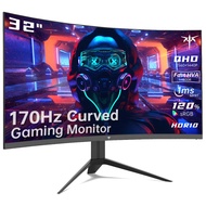 32 inch Curved Gaming Monitor, 2K 170Hz Monitor, 1440P 144Hz Monitor, 1500R Frameless, 1ms, HDR, Fre