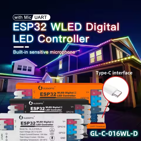 DC 5-24V GLEDOPTO ESP32 WLED LED Controller GL-C-016WL-D Supported WS2811, SK6812, SM16703P, WS2812 
