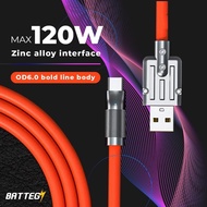 BATTEGY 120W 6A Super Fast Charge Type C/IPhone Liquid Silicone Cable Quick Charge Cable for iphone 