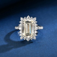 S925 Silver Emerald Cut 6 CT 8*12 MM High Carbon Diamond Gemstone Ring For Women Gift