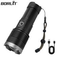 BORUiT 30W LED Super Bright Flashlight 1500LM Type-C Rechargeable Zoomable Torch