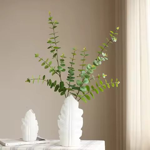 95CM Artificial Green Plant Money Leaf 3D Printing Film Texture Eucalyptus Leaf 3-fork Eucalyptus Le
