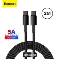 Baseus Data Cable Type C to Type-C tungsten gold braided 1m 2mtr meter Fast Charge PD Quick Charge 4.0 100 Watt 5A