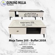 Meja Tamu / Buffet TV Bahan Kayu MDF Atasan Glossy Kilat Motif Granit
