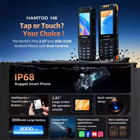 HAMTOD H6 Rugged Phone 3GB ROM 32GB RAM 2.83 inch Screen 5MP Rear Camera 3000mAh Battery Android 11 