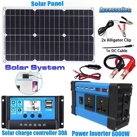6000W Solar Inverter Kit Complete Power Generation 600W Solar Panel 110V/220V System 12V Solar Panel