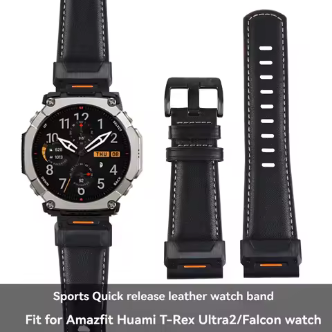 Premium Genuine Leather Watch Band for Amazfit T-Rex Ultra 2 Falcon, Quick Release Comfortable Strap