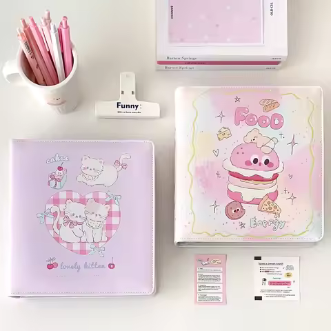 Cute Large A5 Wide 6-Ring Cartoon Cat PU Binder Album - 3/4/6/8 Inch Photo Organizer Idol Photocard 