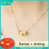 Emas Cop 916 Rantai + Anting-anting Lelaki Rantai Leher Viral Gold 916 Original Malaysia Kalung Emas