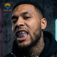 LARGLO Teeth Grillz Top Bottom Set, Glossy  Anti Slip Teeth Grillz Caps, Unisex  Silver Shiny Teeth 