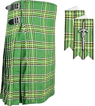 Scottish Irish Green 8 yard KILT with kilt pin and Flashes(50" at Belly Button)