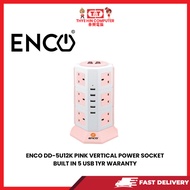ENCO DD-5U12K PINK VERTICAL POWER SOCKET BUILT IN 5 USB 1YR WARANTY