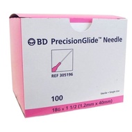 （1 Unit）BD PRECISIONGLIDE NEEDLE 18G x 1-1/2" (1.2MM x 38MM) 100'S (EXP:02/2027）bd 18g needle bd nee