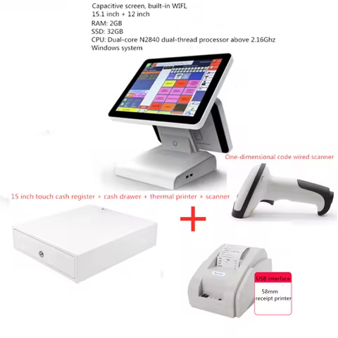 laptop Window10 or Android POS System Cash Register Machine 15inch WITH Scanner Build in WIFI 58mm t