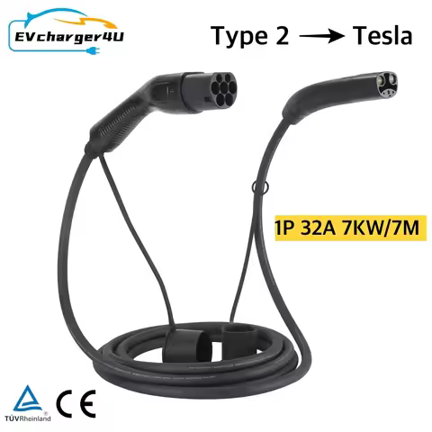 EVcharger4U EV Charging Cable Type 2 to NACS EV Charger Cord 7M 1Phase 32A 250V 7KW for US Made Tesl