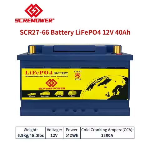 SCR27-66 12V 40AH LiFePO4 Car Starting Battery 512Wh CCA1300A Built-in BMS 200A with Handle for Seda