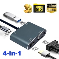Type-C Hub 4K 4 in 1 HDMI VGA USB Port Digital AV PD Adapter Charging for PC Laptop  Hab USB-C 4-dal