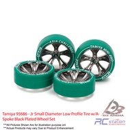 Tamiya #95686 - Jr Small Diameter Low Profile Tire w/A-Spoke Black Plated Wheel Set