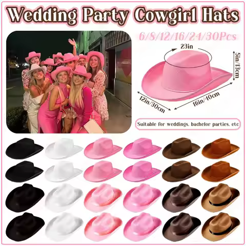 6-30Pcs Wedding Cowboy Hats Bachelorette Cowgirl Hats Felt Hats for Bridesmaids Bachelorette Birthda