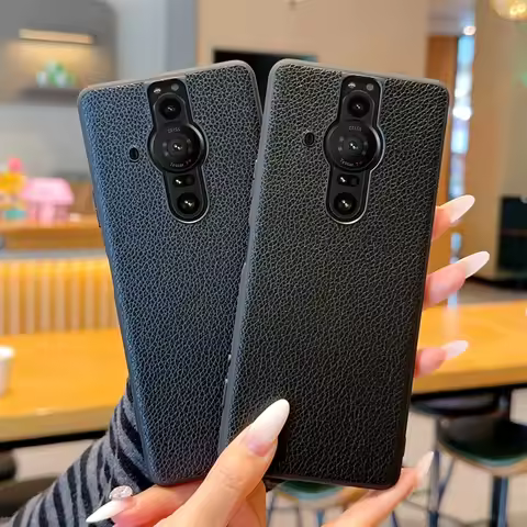 Case For Sony Xperia Pro-I Skin-textured Lychee Pattern Full Lens Protection PU Leather Anti-fall Co