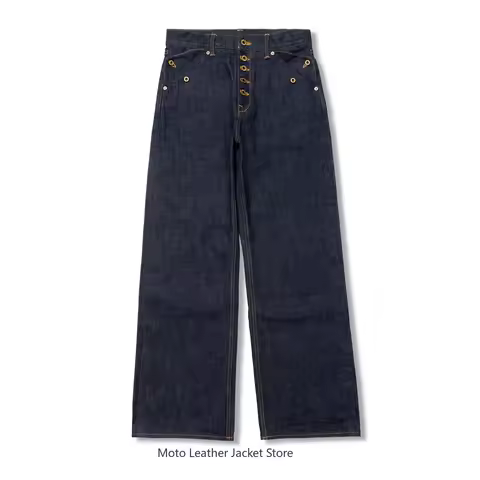 Red Tornado 18OZ Flap 5-Button Heavy Raw Selvedge Denim Jeans, High Waist Wide Leg A-Type 501A Chine