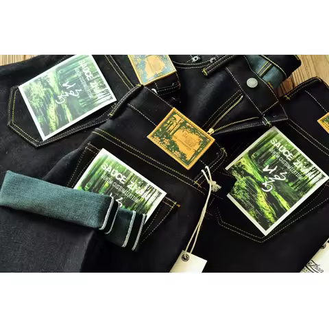 Saucezhan EX315XX-Forest Jeans for Men Selvedge Raw Denim Jeans Mens Jeans Vintage Jeans Men Double 