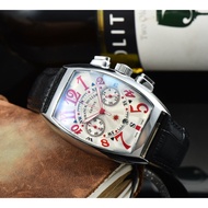 Franck Muller New Product Yachting Vanguard Series Men Quartz Movement Two Eyes Leather Dial Fashion Watch with Leather Bangle