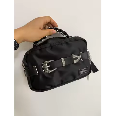 Porter Portable Rivet Chain Nylon Camera Bag Men Waterproof Streetwear Fashion Handbag Daily Travel 
