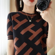 100% Cotton Short-Sleeved T-Shirt Womens Summer Knitwear Fashion New Slim-Fit All-Match Sweater Top 