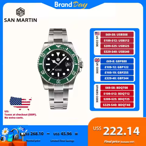 San Martin 40mm Water Ghost PT5000 Automatic Men Diving Watch Business Mechanical Sapphire Waterproo
